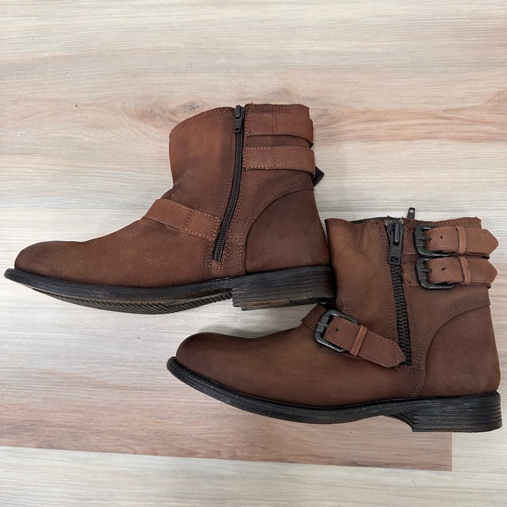 Brown Buckled Leather Ankle Boots